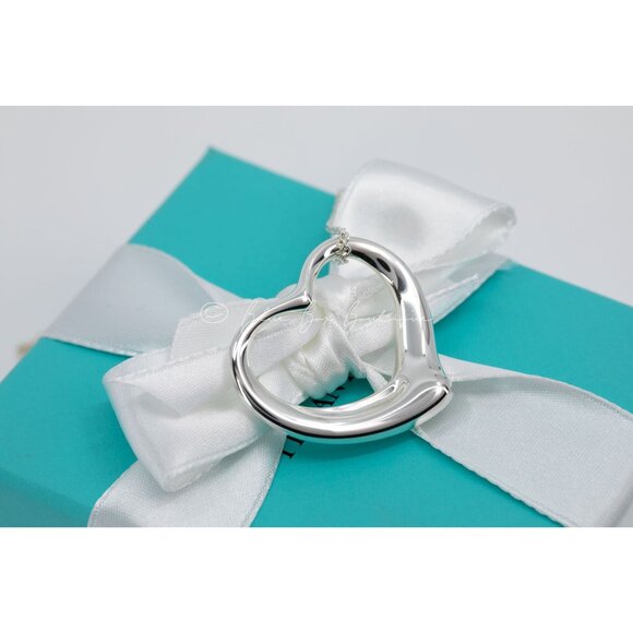 Tiffany & Co. Extra Large 35mm Open Heart Necklace Elsa Peretti Pendant on a 18" - Picture 5 of 9